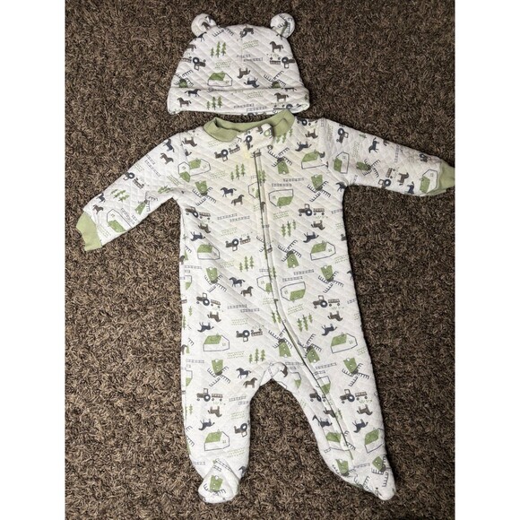 Chick Pea Jumpsuit One Piece Set With Matching Hat Size O-3m Preowned - Picture 1 of 5